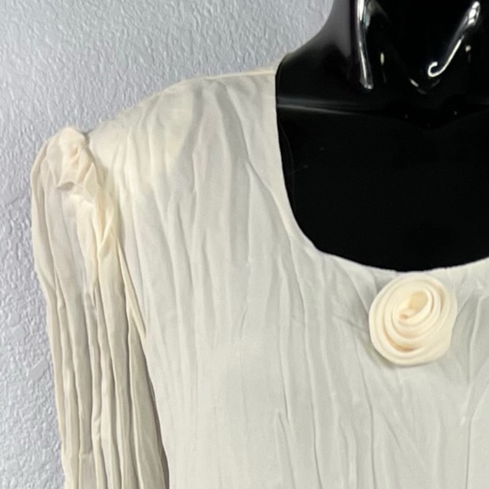CDC Vintage Caren Desiree Maxi Dress Sz 14 Cream Polyester Floral Embellishment - Picture 3 of 11